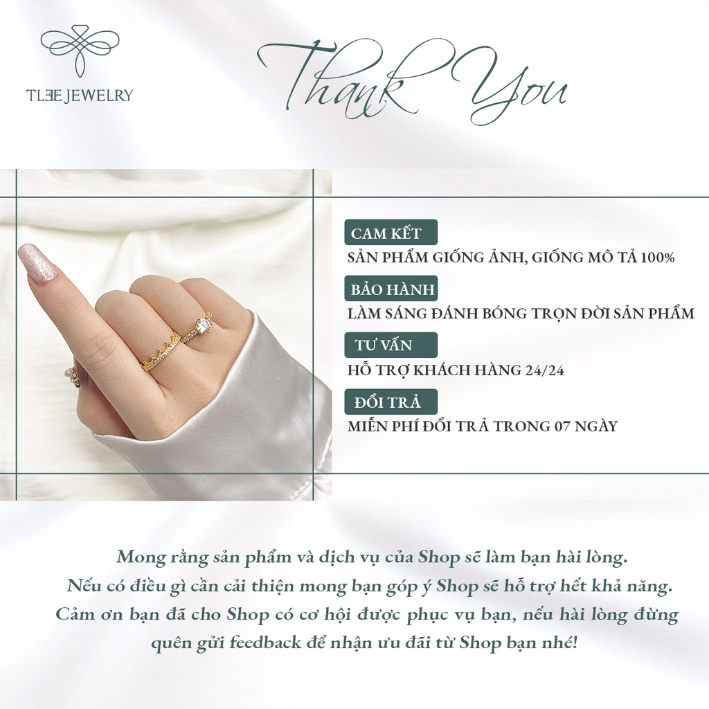 Nhẫn bạc nữ TLEE đá sáu chấu mạ vàng 14k viền bằng sang trọng NCJ A0132
