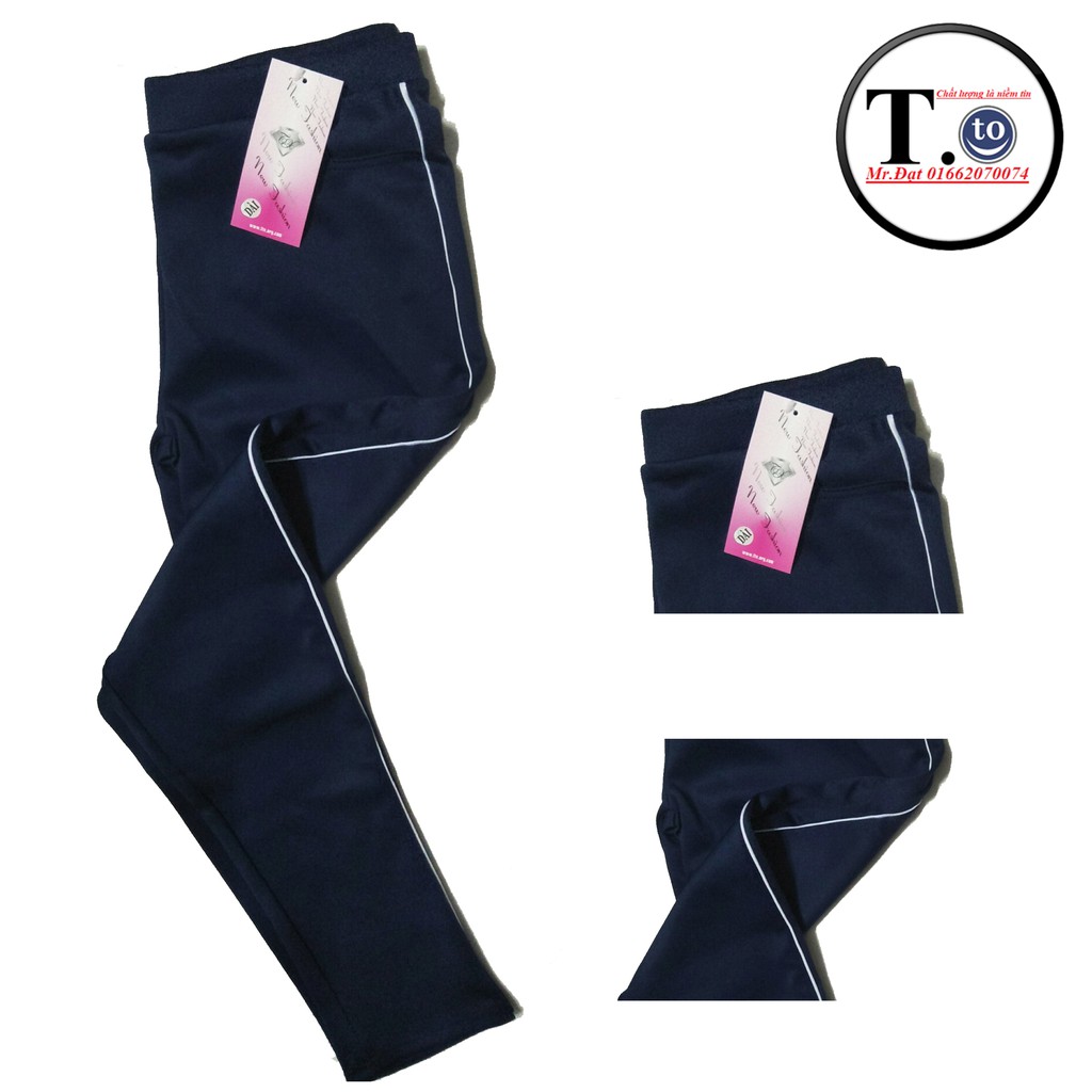 Quần thun nữ - legging màu XANH ĐEN 5 VIỀN (Ôm body, quần màu xanh đen viền sọc màu Đỏ - trắng - cam - xanh - hông)