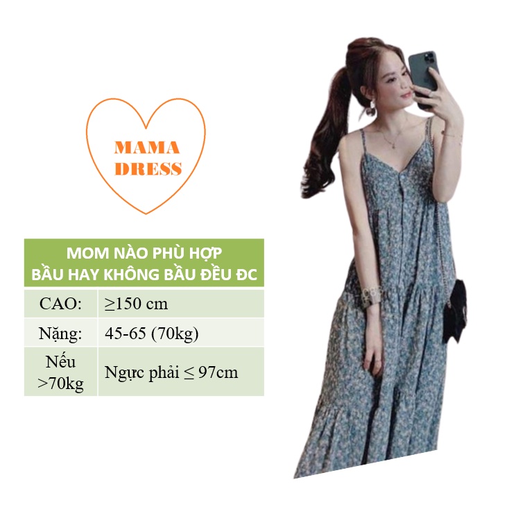 Đầm BẦU hoa xanh tiểu thư mùa hè MAMA DRESS váy Suông váy bầu 2 dây sexy quyến rũ cho mẹ bầu đi chơi biển đi dạo đẹp rẻ