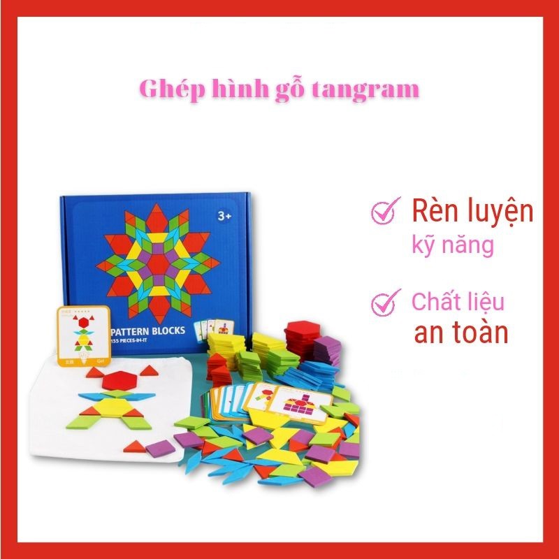 Đồ Chơi Gỗ Ghép Hình Khối Sáng Tạo Montessori Pattern Blocks Xếp Hình Tangram  J26