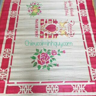 Chiếu cói in hoa rẻ chải ăn cơm kt 1m6x2m