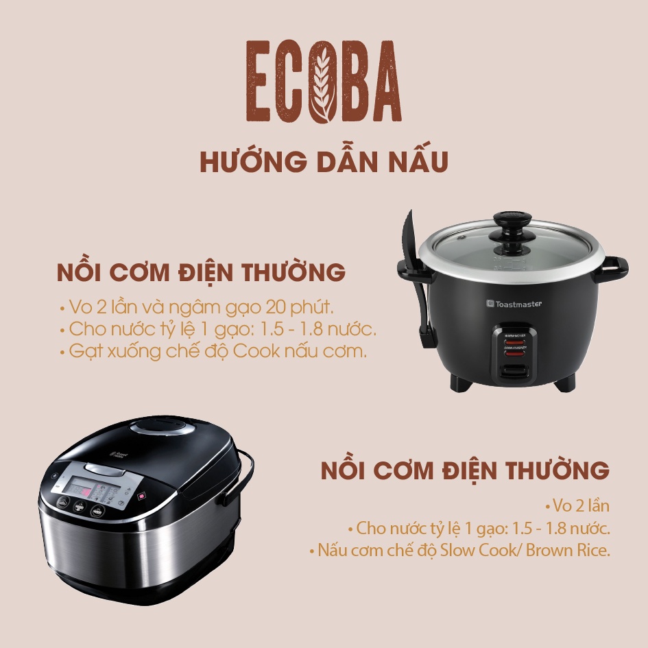 Gạo lứt trắng hữu cơ cao cấp/ECOBA Kim Mễ 1kg