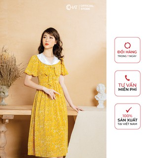 Váy hoạ tiết xoè cổ phối ren CCHAT