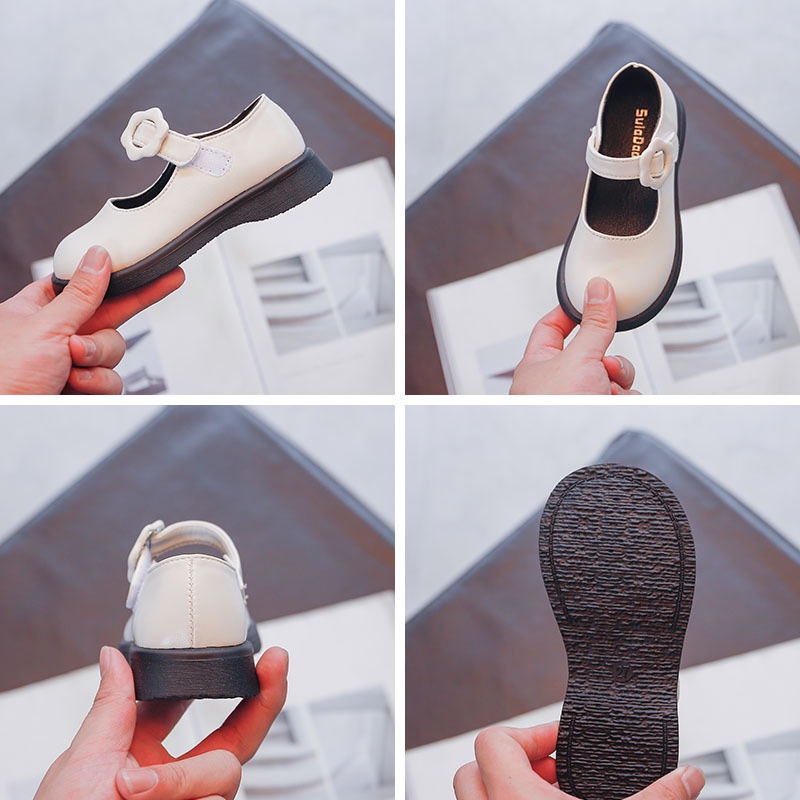 Giày búp bê bằng da bé gái, giày công chúa đế bằng quai dán phong cách Vintage