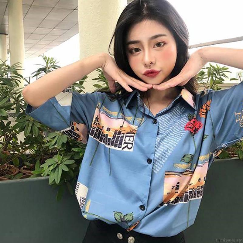 Áo chiffon nữ tay ngắn in hoa hồng | BigBuy360 - bigbuy360.vn