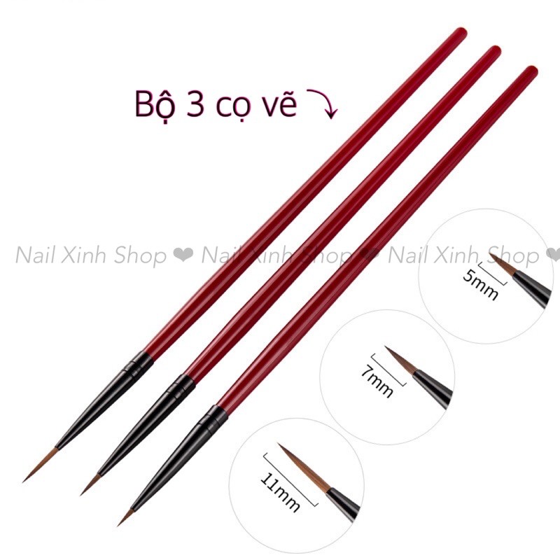 Set 3 cọ vẽ nail cho dân làm móng nghệ thuật