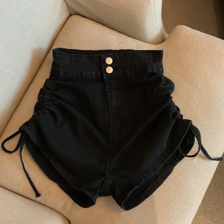 Quần Short Denim Lưng Cao Phối Dây Rút Thời Trang Mùa Hè Cá Tính Cho Nữ