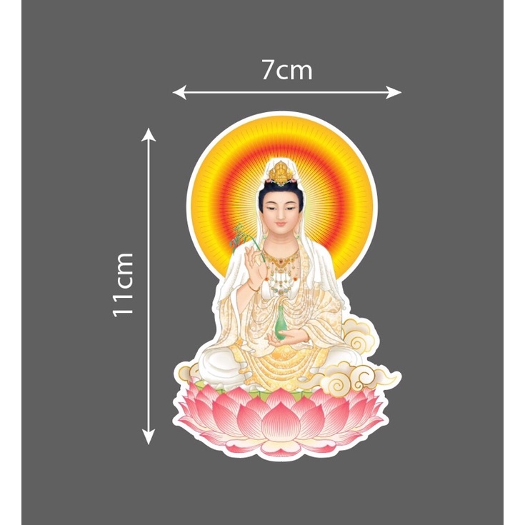 Combo hình Phật Quan Âm cầu bình an, dán xe,nhà cửa kích thước : 7cm x 10cm cáng màng kim tuyến lấp lánh, đẹp sắc nét.