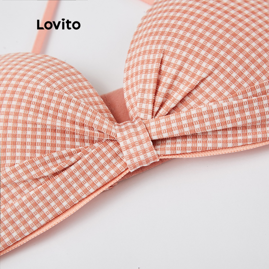 Áo ngực Lovito không gọng họa tiết kẻ sọc với miếng đệm không thể tháo rời L233L089 (màu đen / xanh lá / hồng)