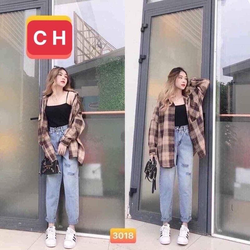 Sét ba món áo hai dây+áo sơ mi+quần bò CH12