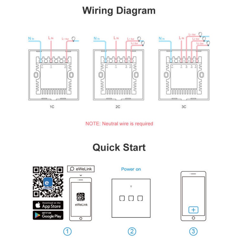 Công Tắc Cảm Ứng Điều Khiển Thiết Bị Điện Qua Mạng Wifi - Sonoff T1 UK 2C