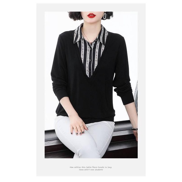 Áo thun tay dài dáng rộng thời trang cho phụ nữ trung niên