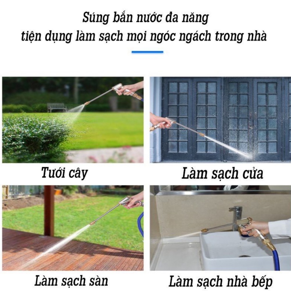 Combo Vòi phun nước tăng áp kèm ống nước nhựa lưới xanh dùng rửa xe tưới cây