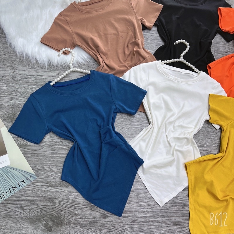Áo thun body tay ngắn vạt nhọn xếp li eo