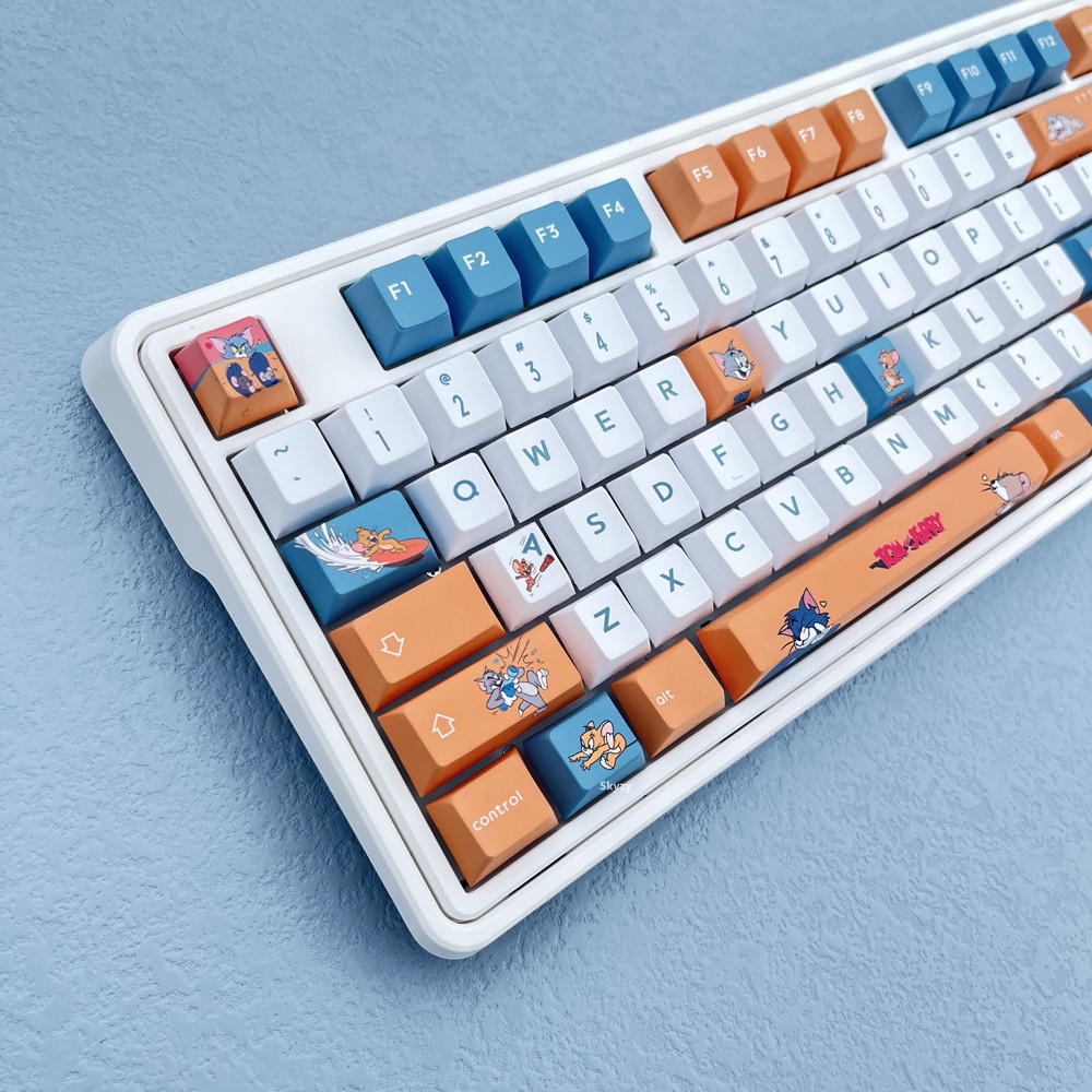 Tom và Jerry Keycaps Cherry Hồ sơ Phim hoạt hình Anime Keycaps PBT DYE-SUB Bàn phím cơ Keycaps 134 Phím