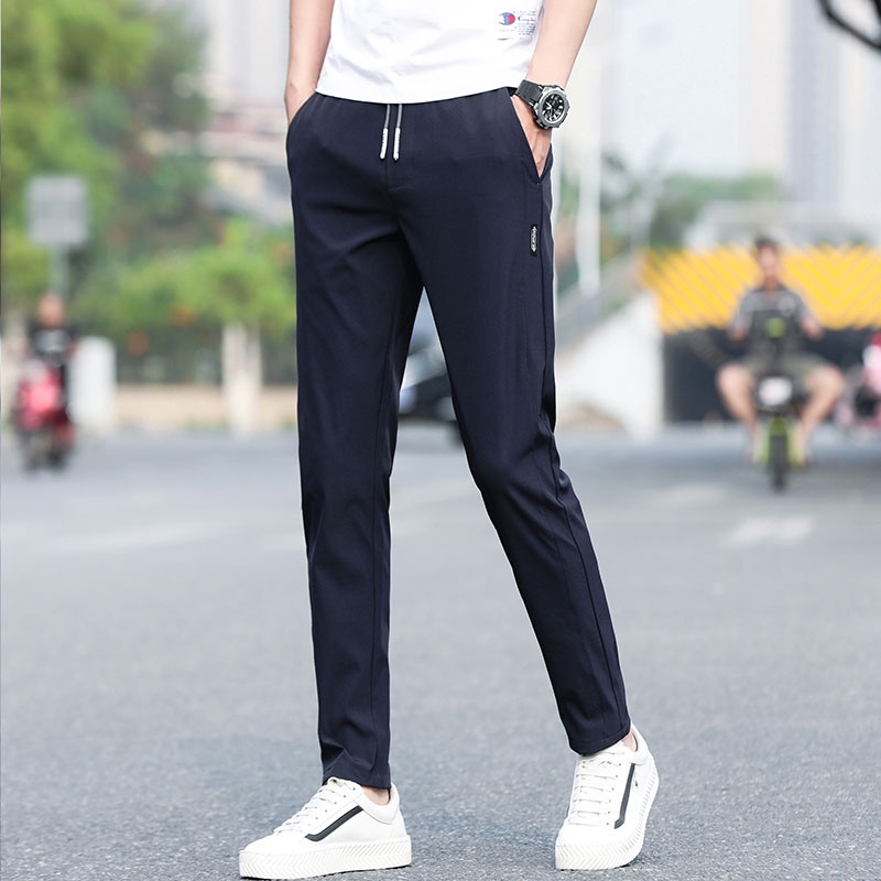 Quần Dài Thể Thao Dáng Rộng Vải Lụa Lạnh Nhanh Khô Thoáng Khí Thời Trang Mùa Hè Cho Nam