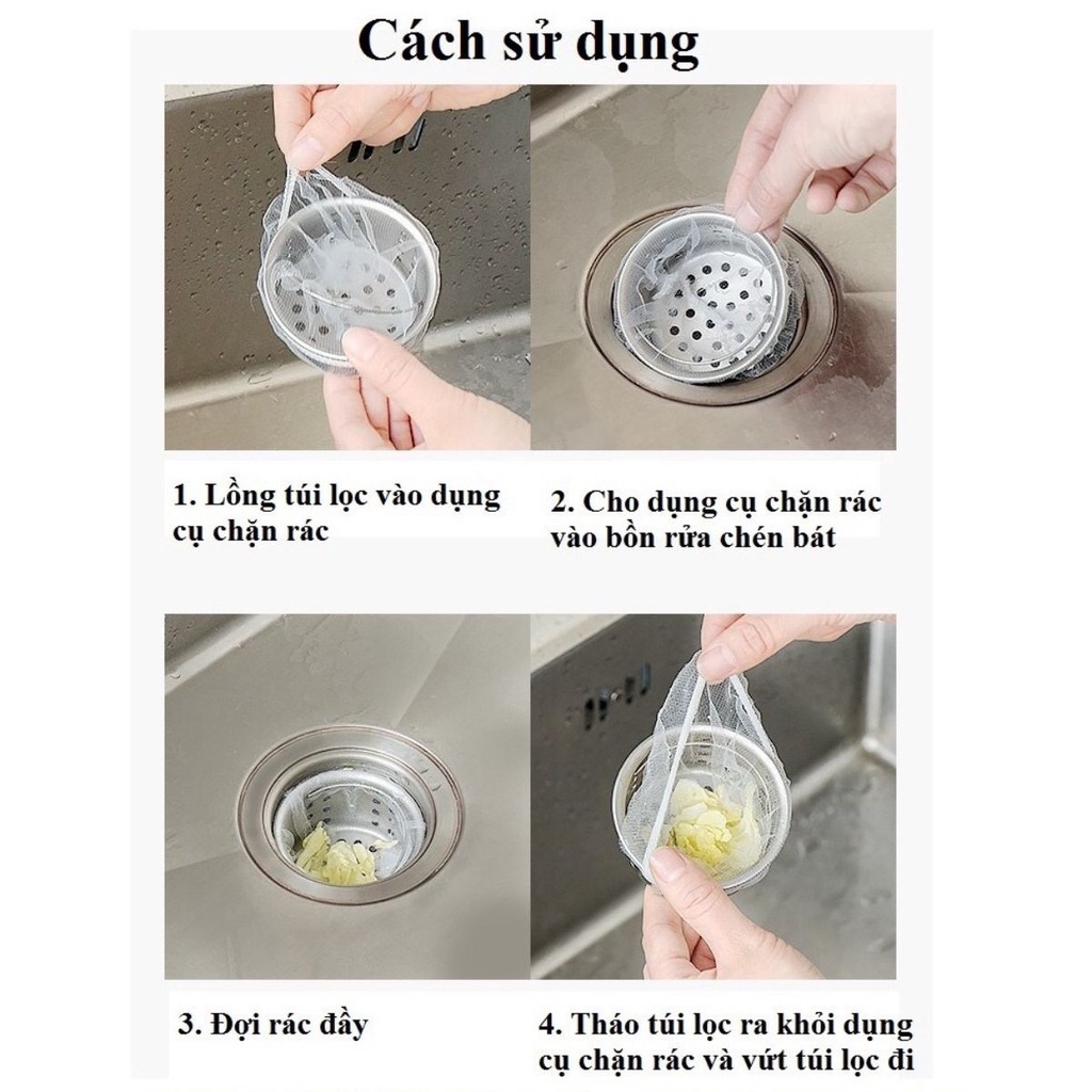 Túi lọc rác bồn rửa chén thiết kế lưới siêu dai tự phân hủy chun co dãn 2 đầu chống tắc nghẽn do rác Bịch 100 túi Angola