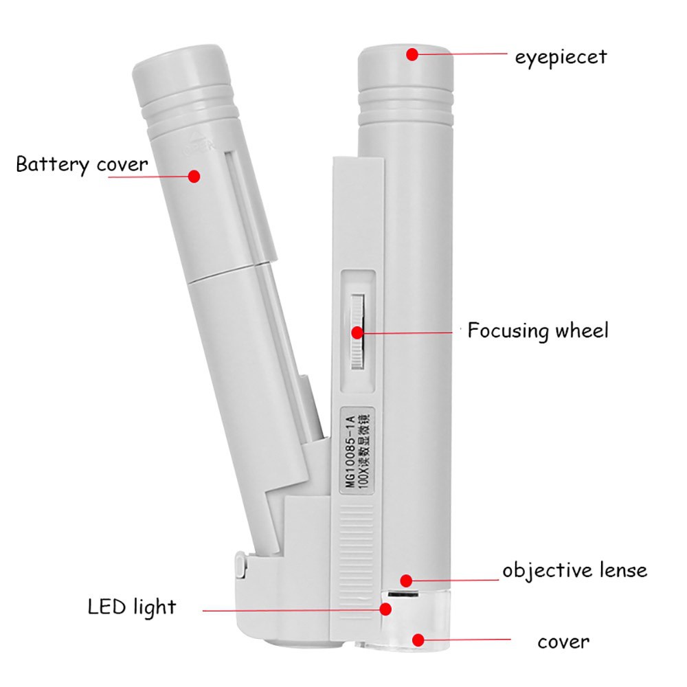 Kính hiển vi bỏ túi nhỏ gọn phóng đại gấp 40 / 80 / 100 lần có đèn led tiện lợi