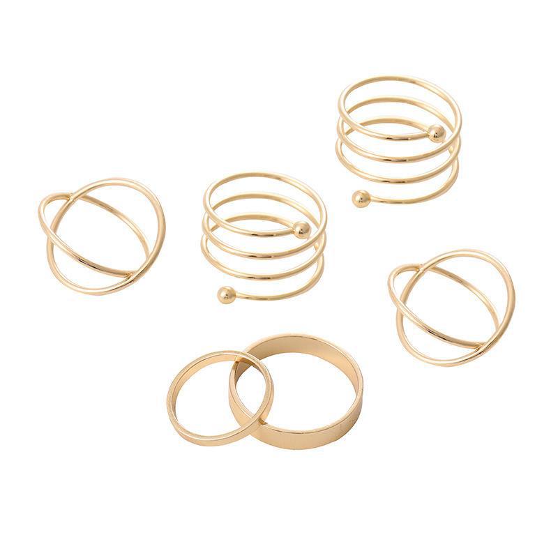 Set 6 nhẫn kim loại đơn giản thời trang dành cho nữ