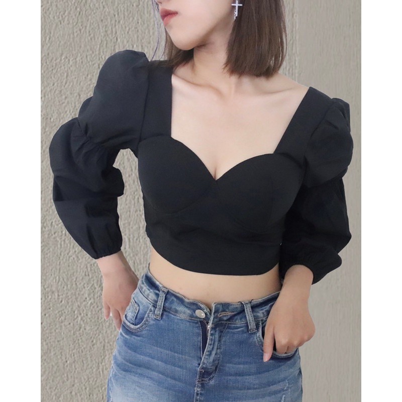 Áo Aster cúp ngực tay phồng bo dài