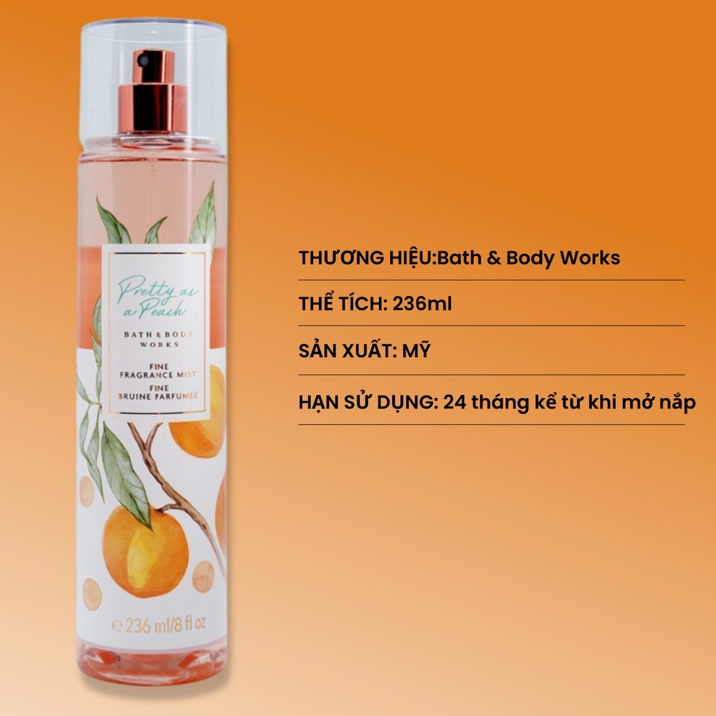 Xịt Thơm Toàn Thân Body Mist Bath And Body Works Pretty As A Peach Ngọt Ngào Nhí Nhảnh Chai 236ml
