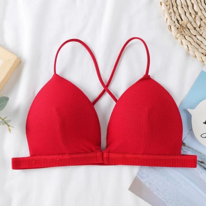 Áo Ngực Bra Cotton Gân Dây Mảnh Chéo Sau Lưng Kiểu Nút Cài Trước Đệm Lót Mút Mỏng 1cm Nâng Ngực SAm CLothing