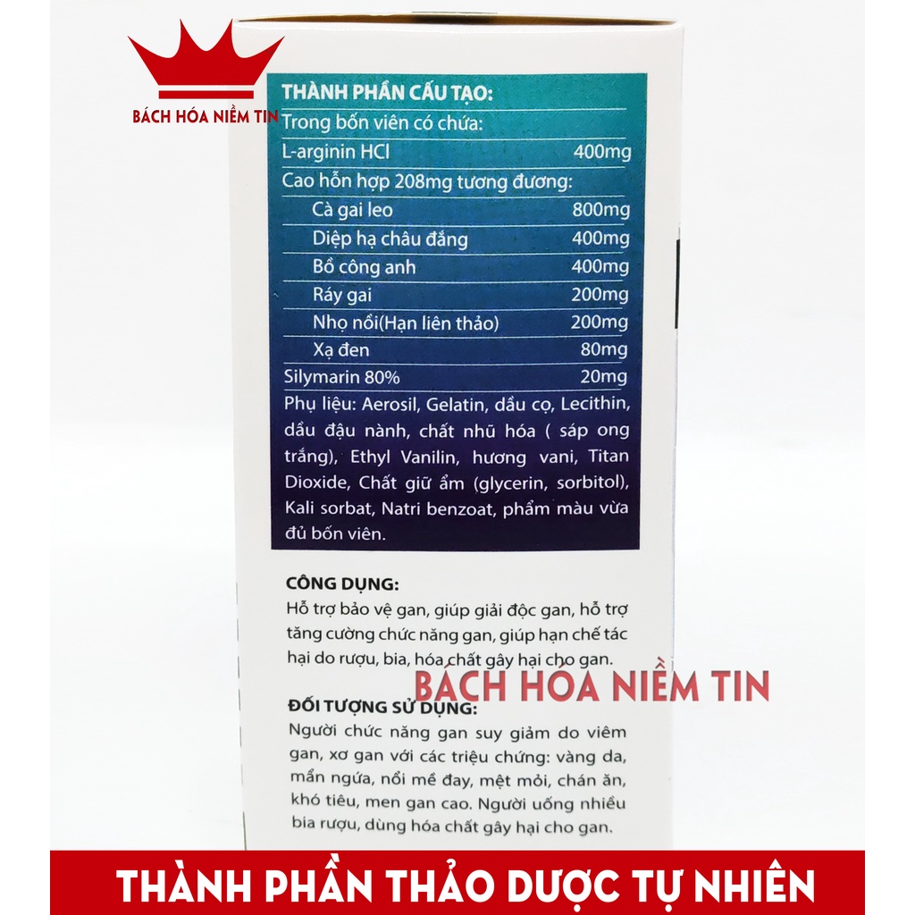 Viên uống giải độc gan GAN ARGININ TNX - Cà gai leo, Diệp hạ châu, Sài đất, Nhân trần - hộp 60v