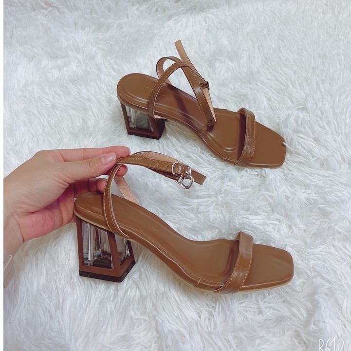 AC800. Giày sandal cao gót 7 phân quai mảnh gót vuông/ guốc hậu