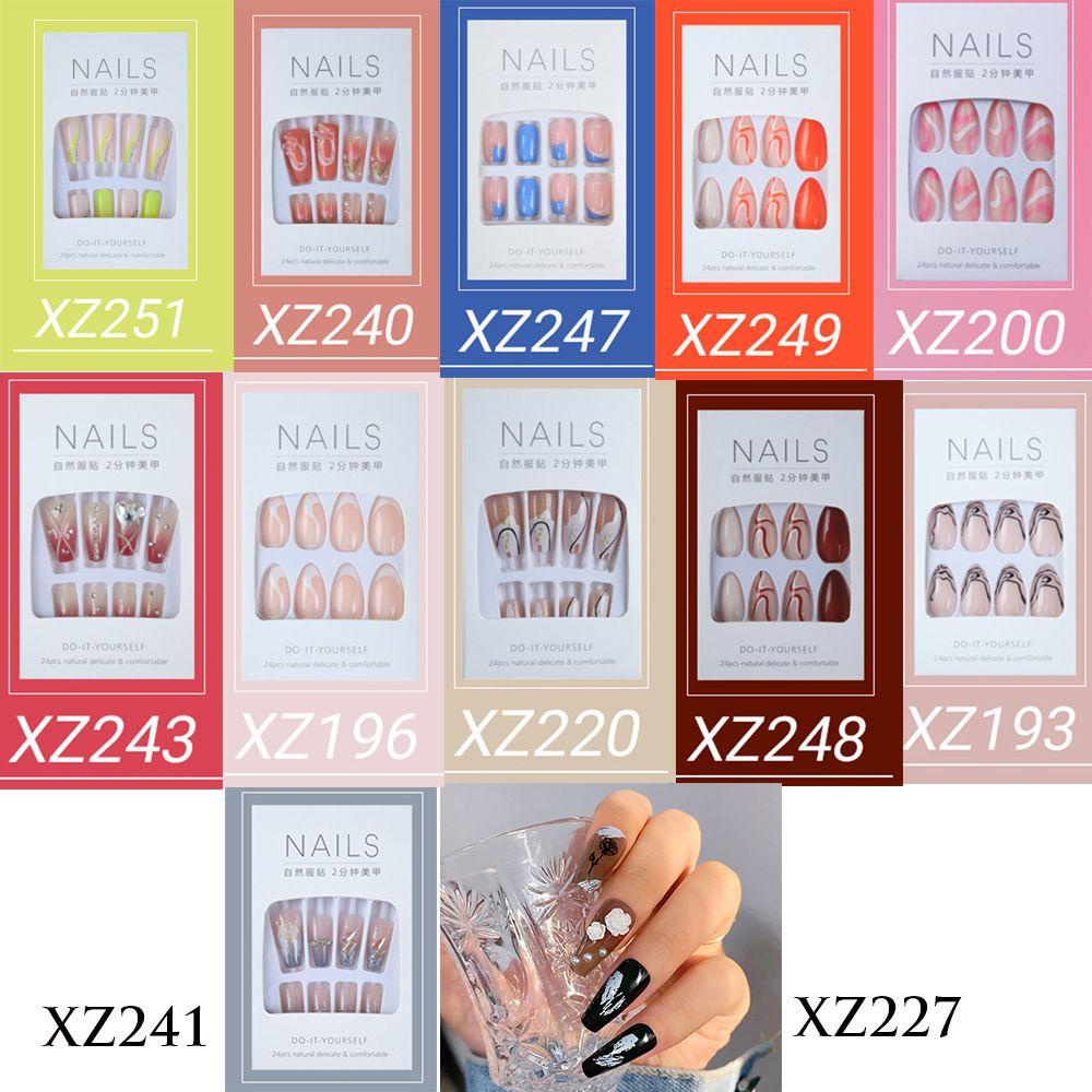 CACTU Bộ 24 Móng Tay Giả Dài Và Ngắn Gợn Sóng Hình Vuông