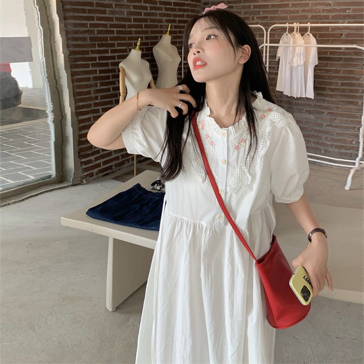 Đầm Lửng Tay Phồng Họa Tiết Trái Tim Phong Cách Nhật Bản Mới Dành Cho Nữ