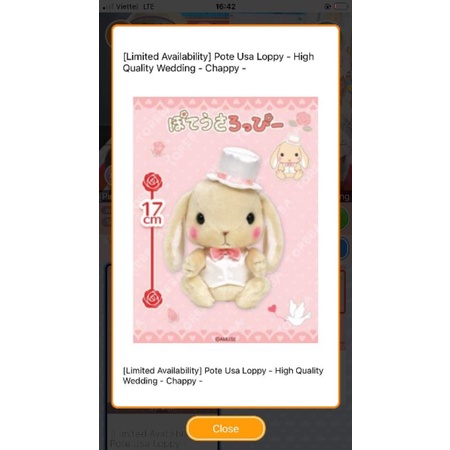 Bộ thỏ nhí Pote Usa Loppy mặc váy cưới chính hãng Amuse