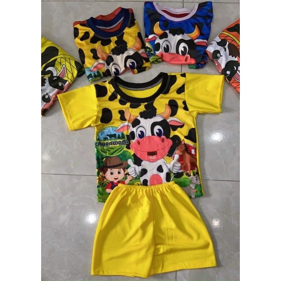 ( ảnh thật) Combo 5 bộ 5 màu in hình bò sữa bé trai bé gái 13-18kg (2-5 tuổi)