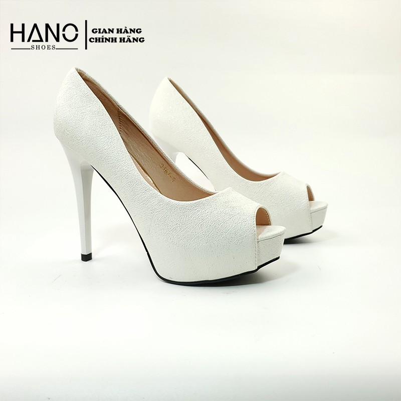 Giày Cao Gót Hở mũi 12cm Quảng Châu Cao cấp Đế đúp 2 màu Trắng Đen Đẹp Sang chảnh Kim tuyến CG0371 - HANO