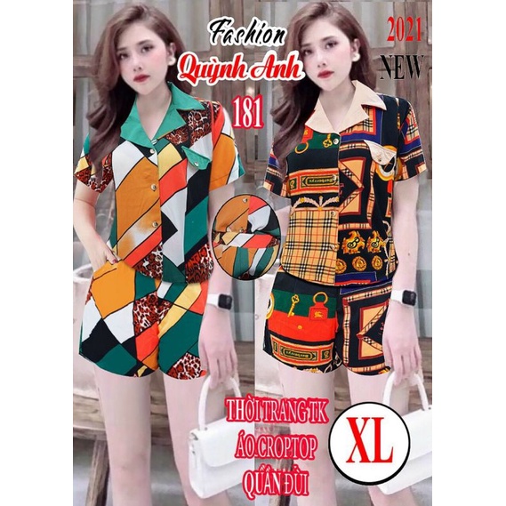 Bộ Quỳnh Anh áo croptop quần đùi lụa mango cao cấp sale