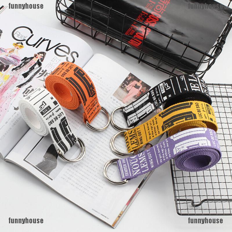 Thắt Lưng Vải Canvas Phối Vòng Kim Loại Hình Chữ D Cá Tính Cho Nữ