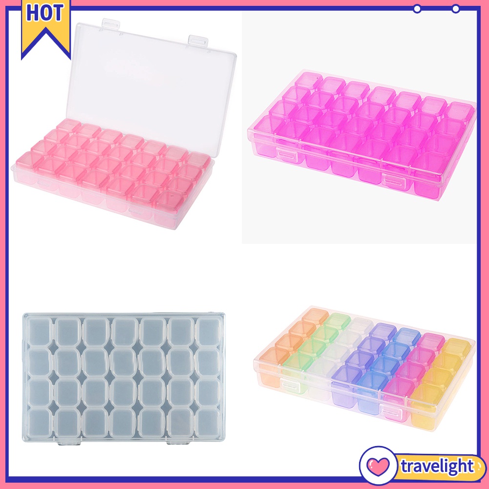 [Travelight] Hộp nhựa trong suốt chia 28 ngăn nhỏ dùng đựng hạt đá trang trí móng tay tiện dụng