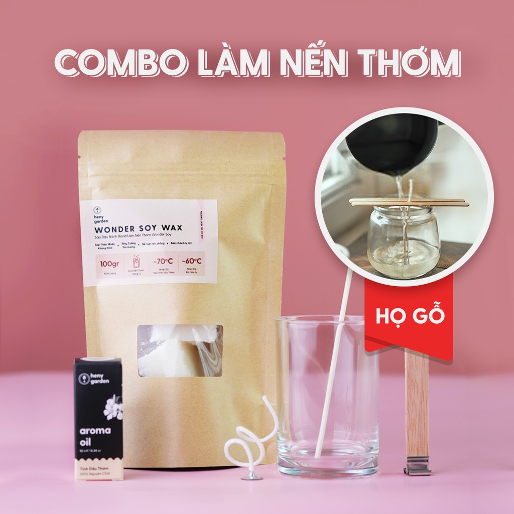 Set Làm Nến Thơm Handmade Dùng Tinh Dầu NHÓM GỖ Phối 3 Tầng Hương HENY GARDEN