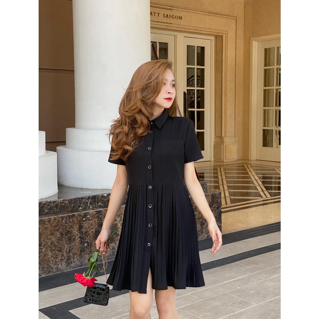 ĐẦM XẾP LY ĐEN FORM RỘNG