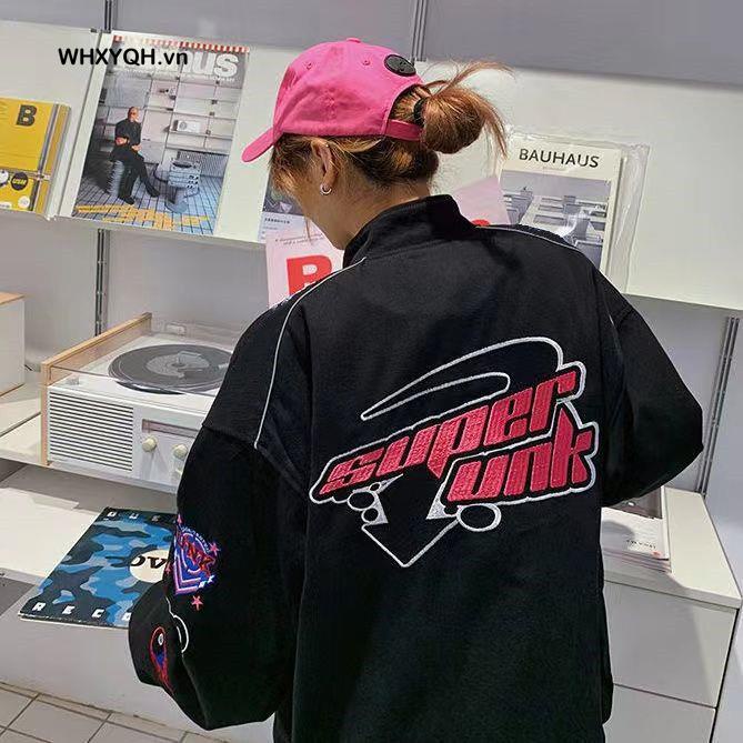 Áo Khoác Bóng Chày Dáng Rộng Cài Khuy In Họa Tiết Phong Cách Mỹ Kiểu Mới