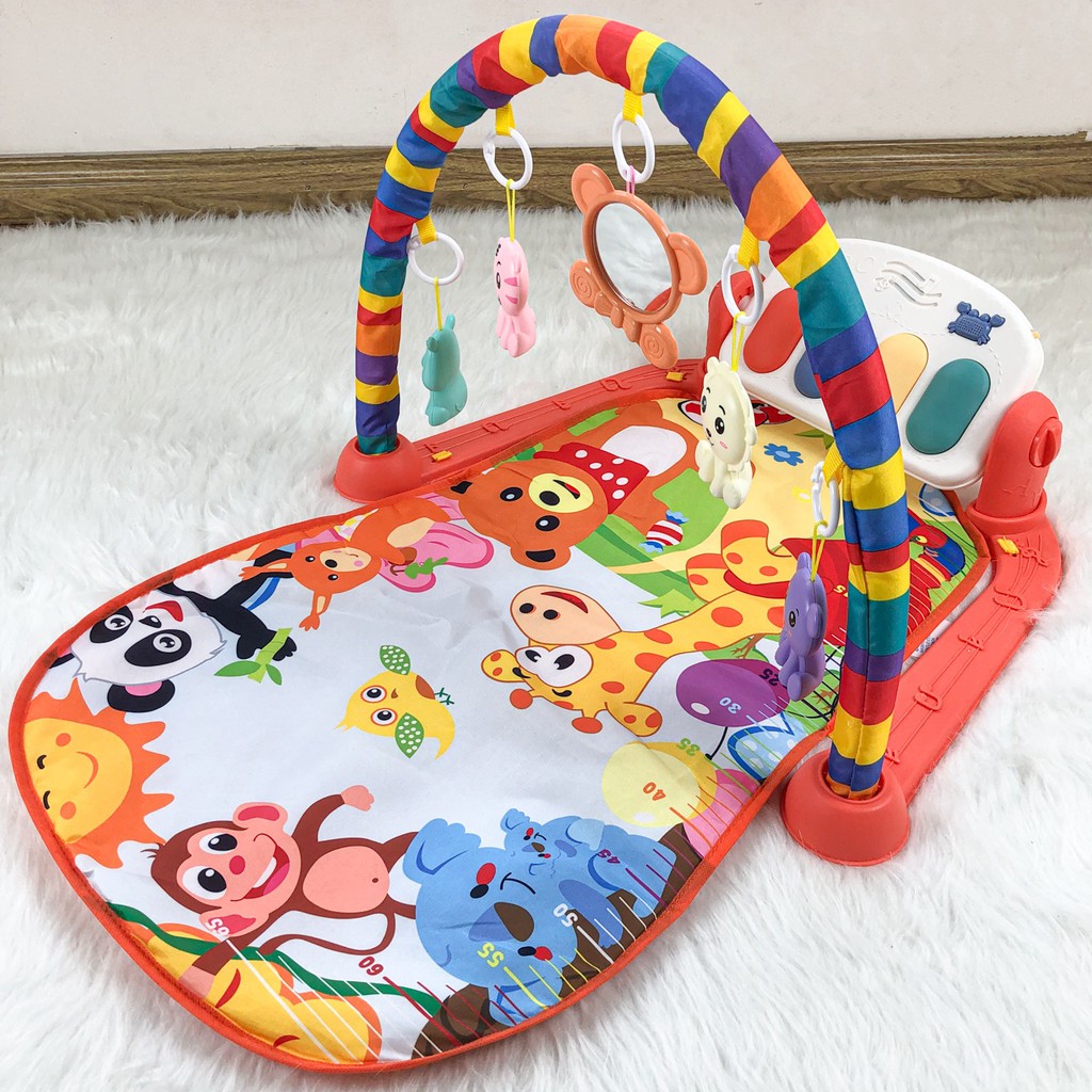 Thảm nằm chơi nhạc hình thú ngộ nghĩnh cho bé mẫu khỉ đỏ 9BABY