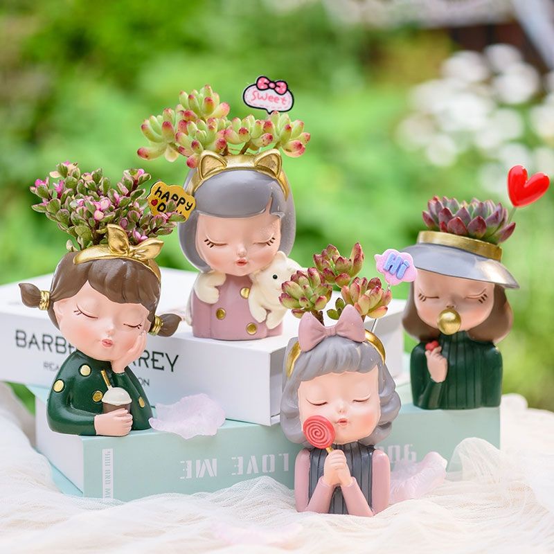 Chậu gốm trồng sen đá xương rồng, cây mini.. - Chậu hình người cô gái, chàng trai siêu dễ thương