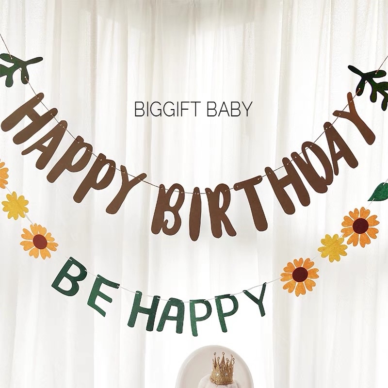 Dây Chữ Happy Birthday Chất Liệu Xốp Dạ Kèm 2 Lá Tone Hồng Và Tone Nâu Dùng Trang Trí Tiệc Sinh Nhật