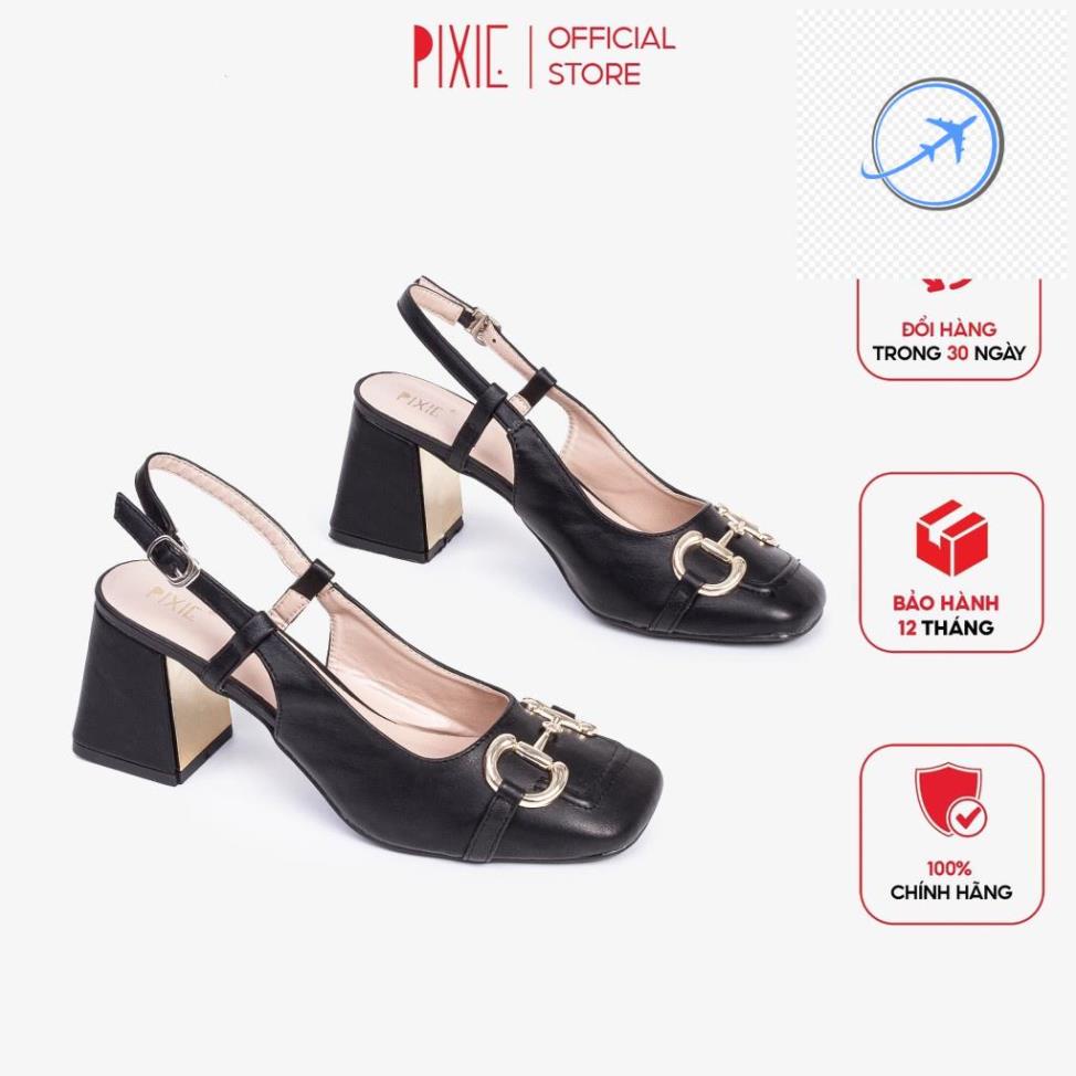 🤶🤶 Giày Cao Gót 7cm Mũi Vuông Gắn Khoá Màu Trắng Pixie X776 🤶