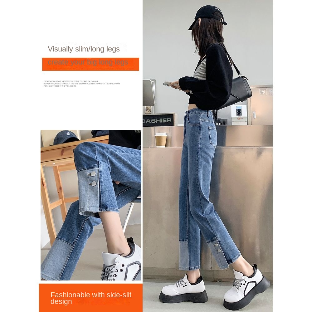 Quần Jean Lửng Cạp Cao Ống Đứng 2022 Mới Cho Nữ