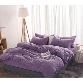 Sét vỏ chăn ga gối cotton đũi trơn màu tím huế