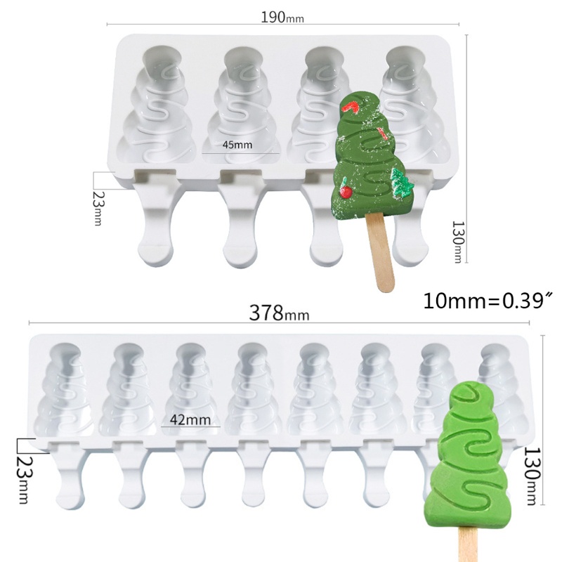 Khuôn Làm Kem Que 4 / 8 Ngăn Hình Cây Thông Giáng Sinh