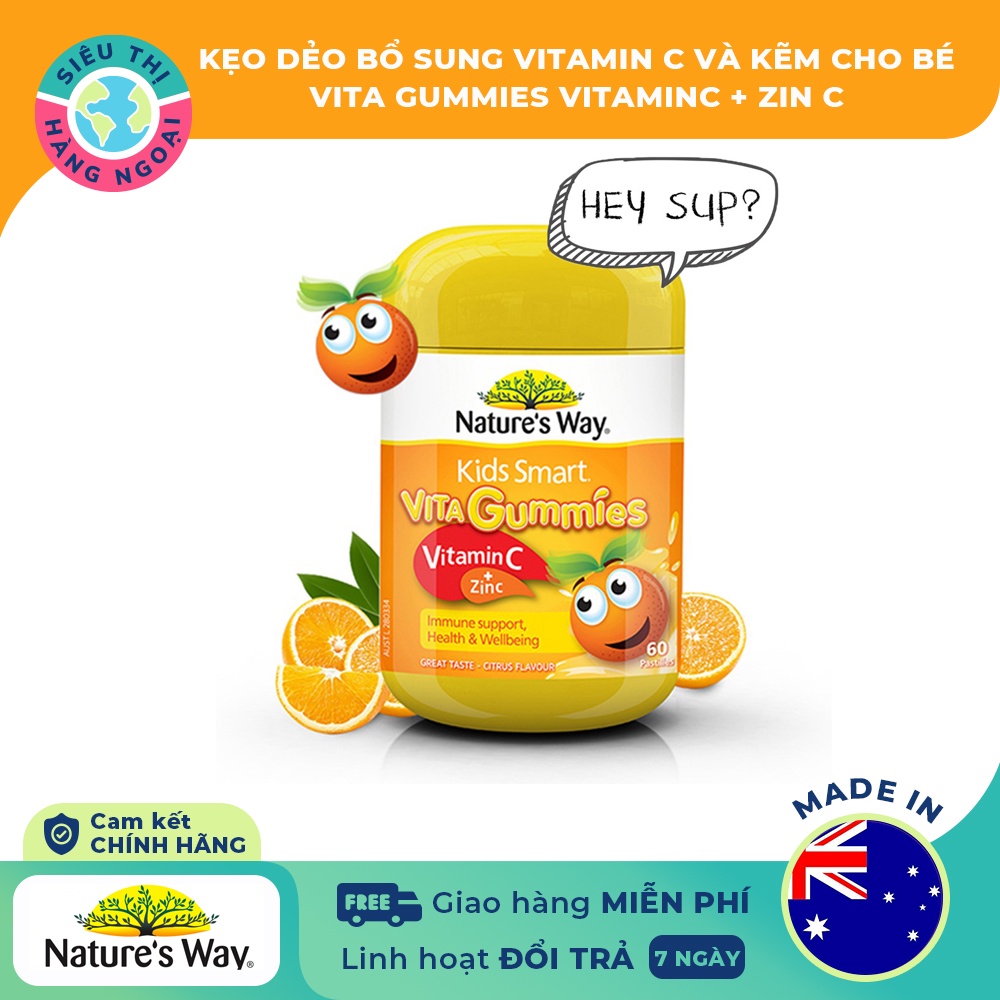 Kẹo dẻo Nature's Way Kids Smart Vita Gummies Úc (60v) nhiều vị bổ sung vitamin, khoáng chất cho trẻ từ 2 tuổi tuổi