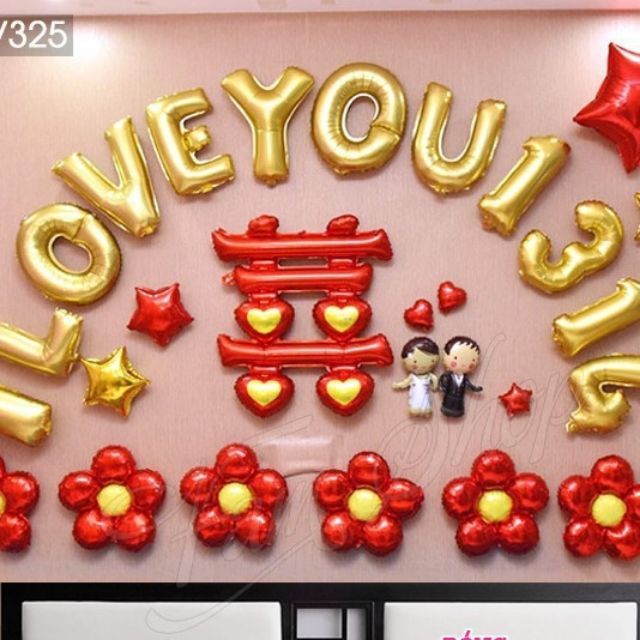 Set bóng chữ I LOVE YOU trang trí cầu hôn.