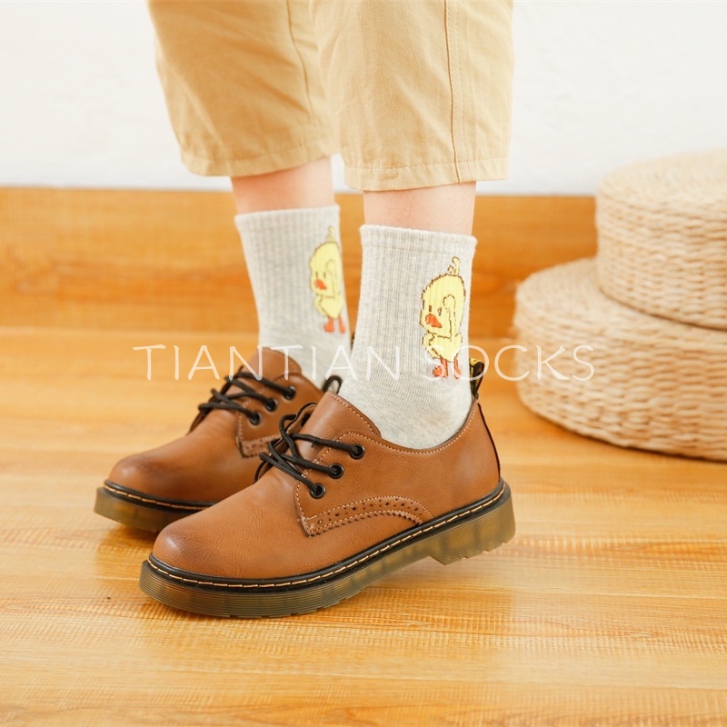 TIAN TIAN T119 Tất nữ Hàng cao cấp Vớ thể thao thu đông bằng Cotton nguyên chất hình vịt vàng nhỏ hoạt hình độc đáo phong cách Hàn Quốc dễ thương