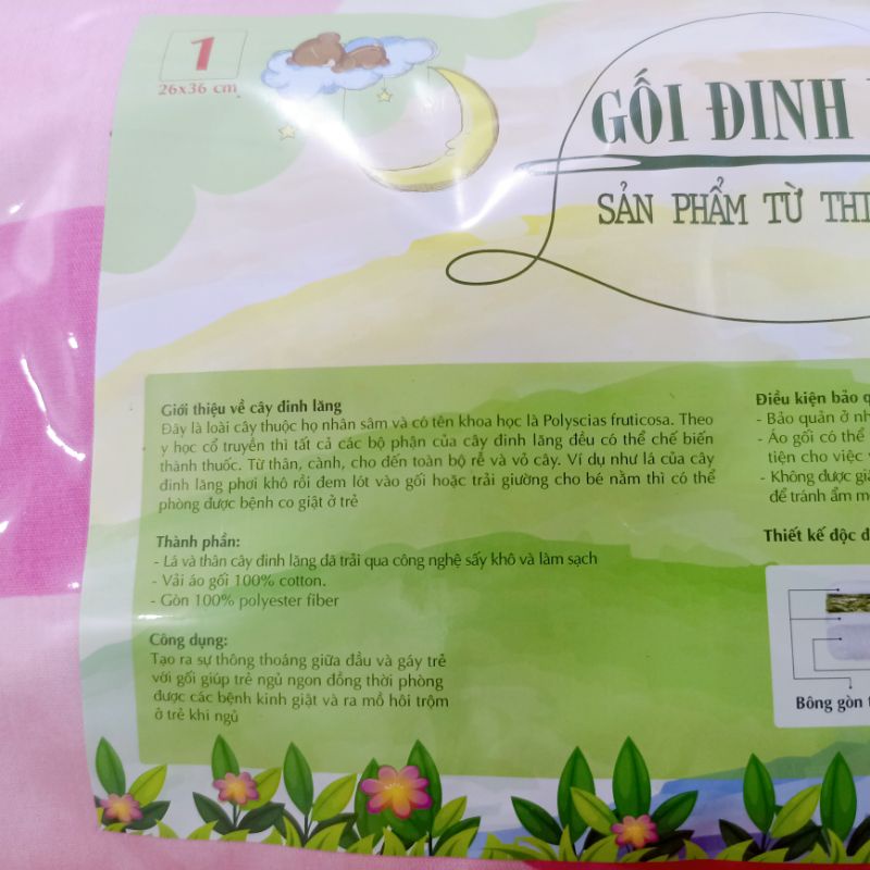 Gối đinh lăng cho bé giúp bé ngủ ngon, giảm giật mình, vỏ gối cotton Thắng Lợi mềm mát